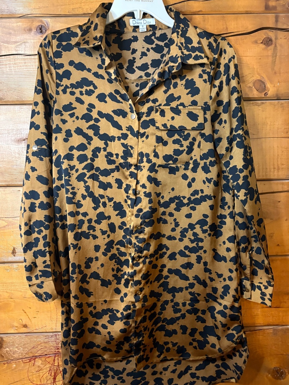 Dress Day Brown & Black Animal Print Button-Up tunic blouse Small